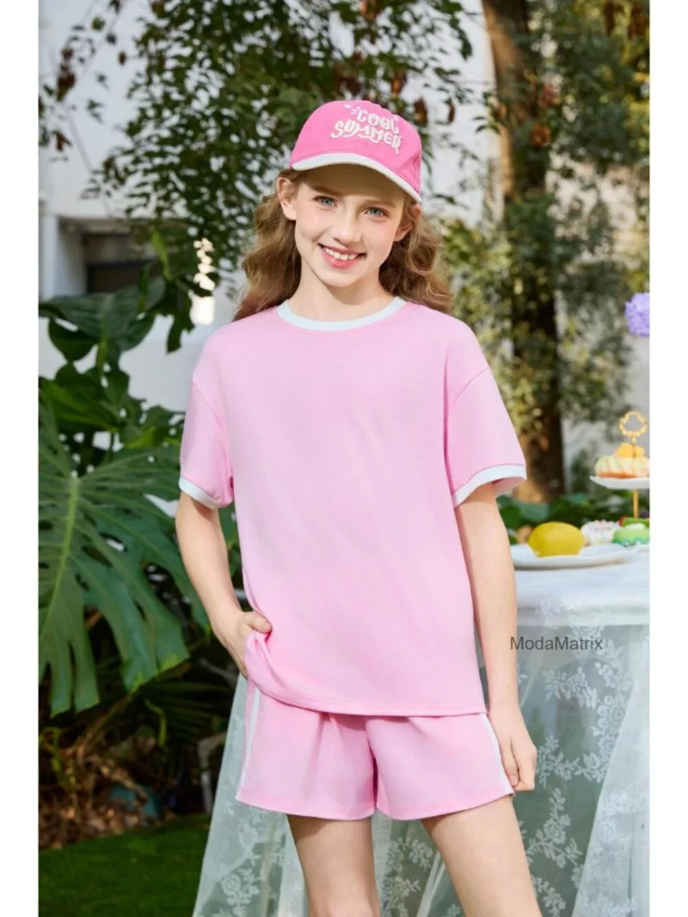 Girls Summer 2-Piece Outfit T-Shirt & Elastic Waist Shorts Set